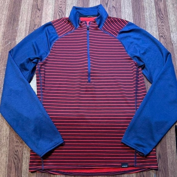 Patagonia Other - Patagonia Blue Red Striped Capilene 3 Midweight Quarter Zip Running Jacket Small